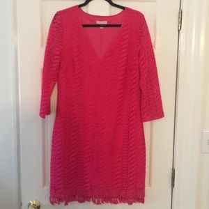 Lilly Pulitzer Bright Pink 3/4 crochet dress L